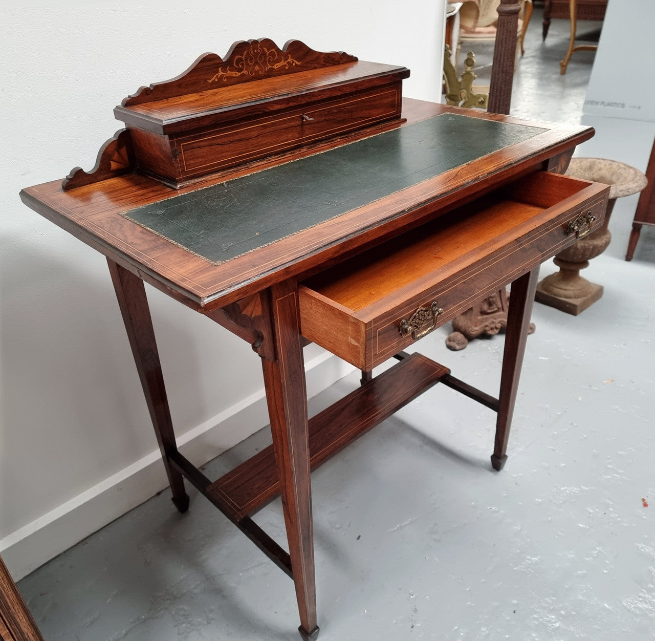 Edwardian Sheraton Style Desk Leather Insert Top | Antique & Vintage | Moonee Ponds Antiques | Australia Wide Delivery