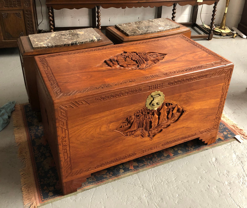 Chinese Carved Camphor Wood Chest