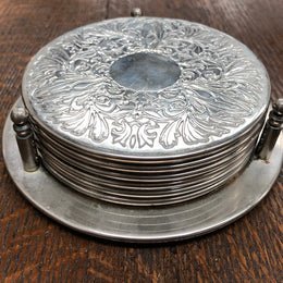 Set Of 6 Silver Coasters In Original Holder