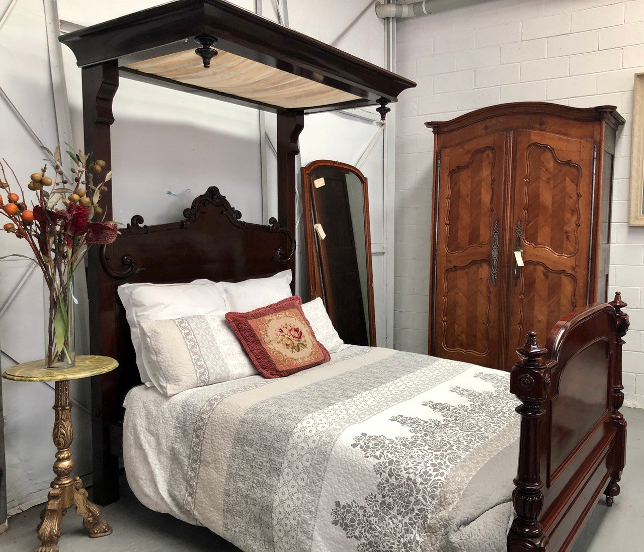 Antique Carved Mahogany Half Tester Poster Bed | Antique & Vintage | Moonee Ponds Antiques | Australia Wide Delivery