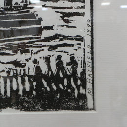 Original Linocut Of Ship At Sea