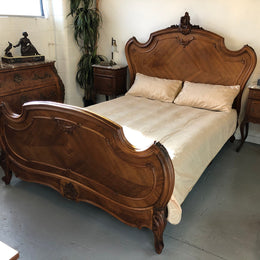 Antique French Walnut Louis XV Style Queen Size Bed