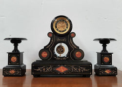 French Black Marble Three Piece Clock Set | Antique & Vintage | Moonee Ponds Antiques | Australia Wide Delivery