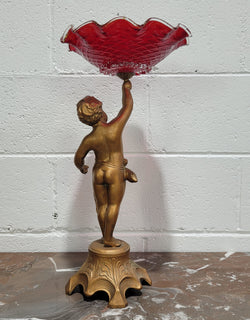 Late Victorian Spelter Table Centerpiece-Comport With Ruby Bowl | Antique & Vintage | Moonee Ponds Antiques | Australia Wide Delivery