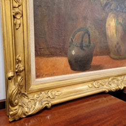 French signed oil on canvas depicting floral still life in charming gilt frame. Sourced from France and in good original detailed condition.