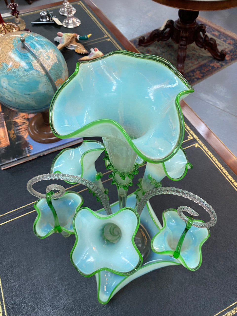 Large & Rare Victorian Vaseline Glass Epergne