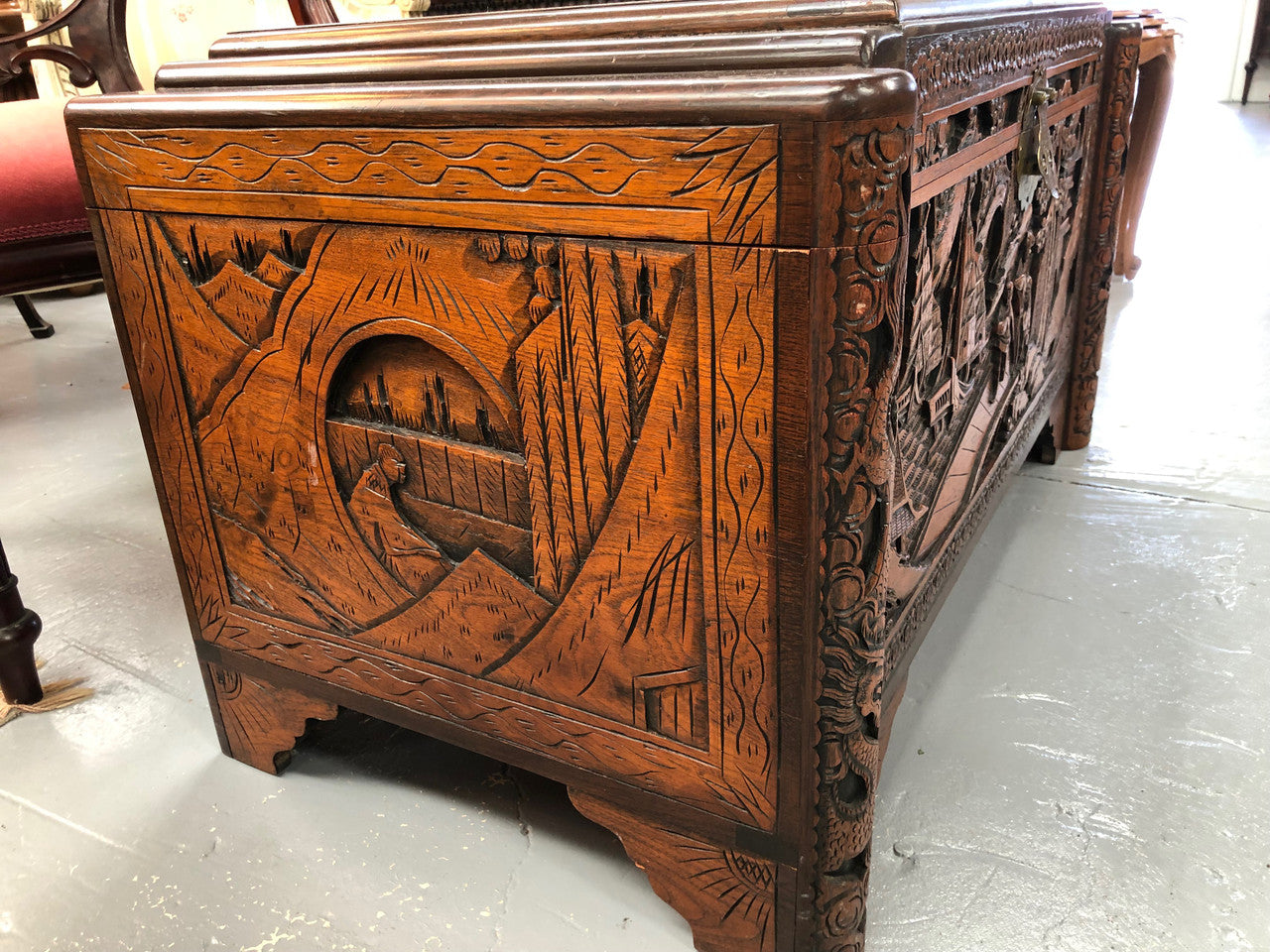 Beautiful carved Camphor wood Chest | Antique & Vintage | Moonee Ponds Antiques | Australia Wide Delivery