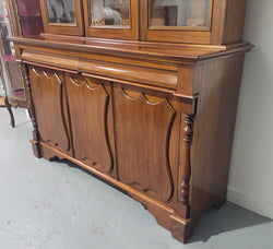 Edwardian Mahogany Bookcase With 3 Glass Display Doors & 3 Shield Cupboards Below | Antique & Vintage | Moonee Ponds Antiques | Australia Wide Delivery