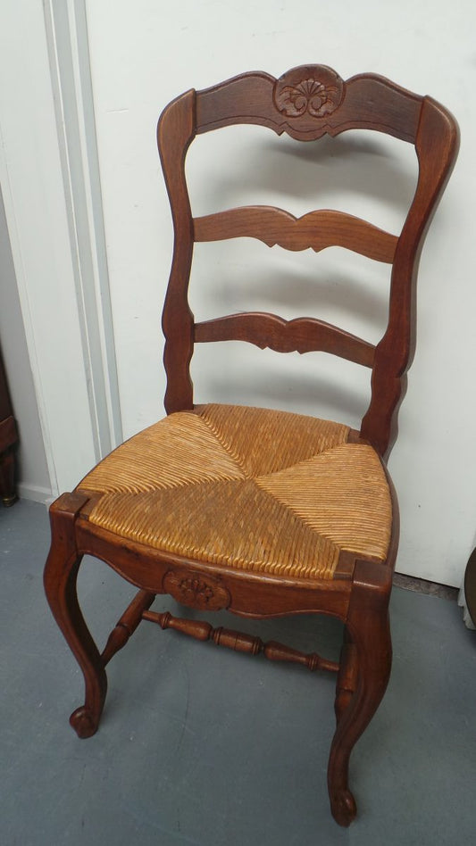 Set of Six French Oak Ladder Back Chairs