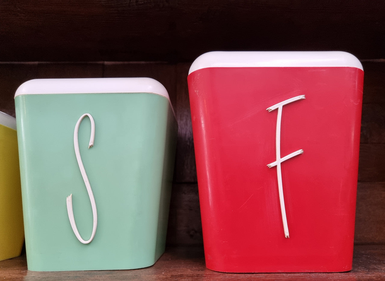 Set of Five Retro Plastic Canisters | Antique & Vintage | Moonee Ponds Antiques | Australia Wide Delivery