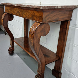 Beautiful 19 th century French mahogany console table with a lovely marble top. In good original detailed condition.