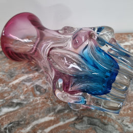 Vintage “Murano” hand made blue and cranberry glass vase. In excellent condition.