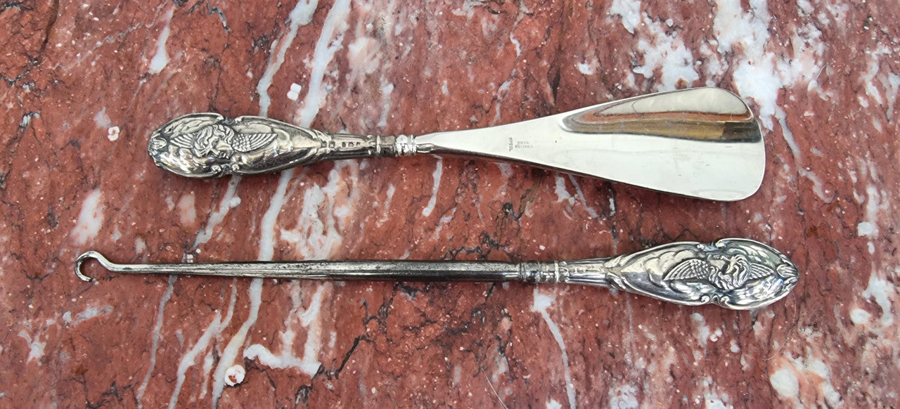 Art Nouveau Style Birmingham Silver Shoe Horn & Boot Lace Hook | Antique & Vintage | Moonee Ponds Antiques | Australia Wide Delivery