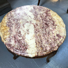Louis  XV th Style Walnut Marble Top Round Coffee Table