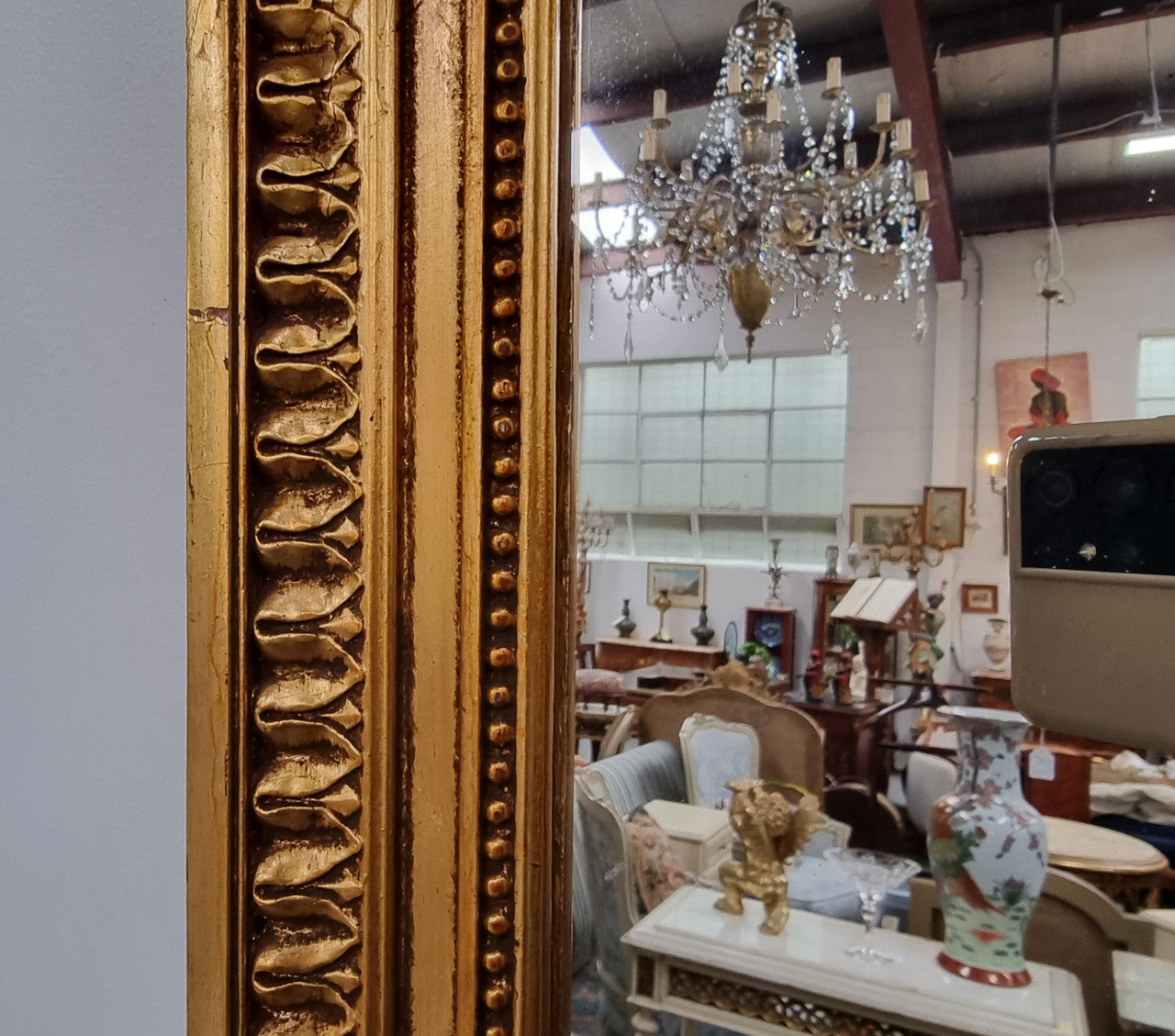 Beautifully Carved and Decorated Antique Gilt Napoleon III Louis XVI Style Gilt Overmantel Mirror