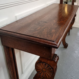 Beautiful 19th Century French Oak console table of great narrow proportions. It has been sourced from France and it is good original detailed condition.