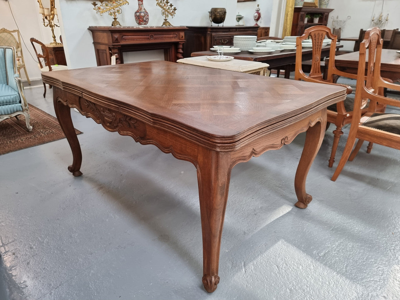 Oak Louis 15th Style Parquetry Top Extension Dining Table | Antique & Vintage | Moonee Ponds Antiques | Australia Wide Delivery