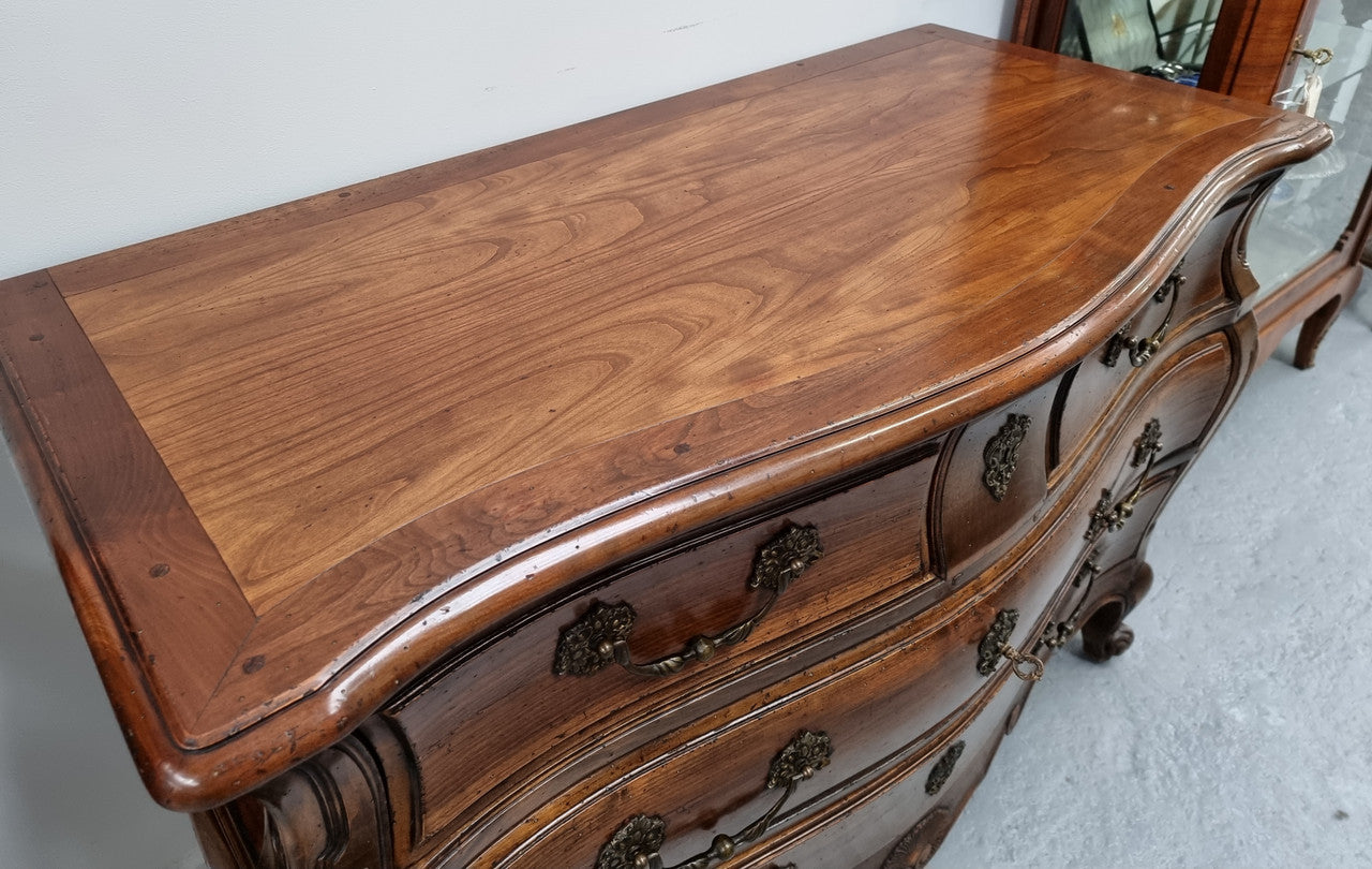Rare Wooden Top Walnut Louis XV Style Three Drawer Bombe Commode | Antique & Vintage | Moonee Ponds Antiques | Australia Wide Delivery