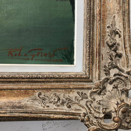 Lovely framed French signed oil on canvas of a country scene in a ornate decorative frame and is in good original condition.