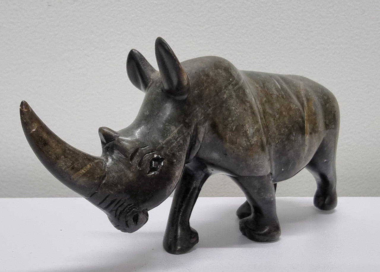 Vintage African Hand Carved Stone Rhino Sculpture