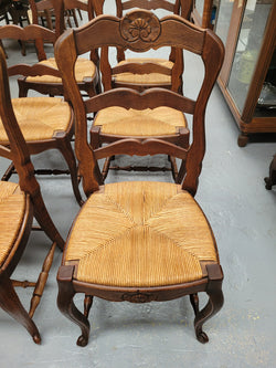Set of Six Louis XV Style French Oak Rush Seat Dining Chairs | Antique & Vintage | Moonee Ponds Antiques | Australia Wide Delivery