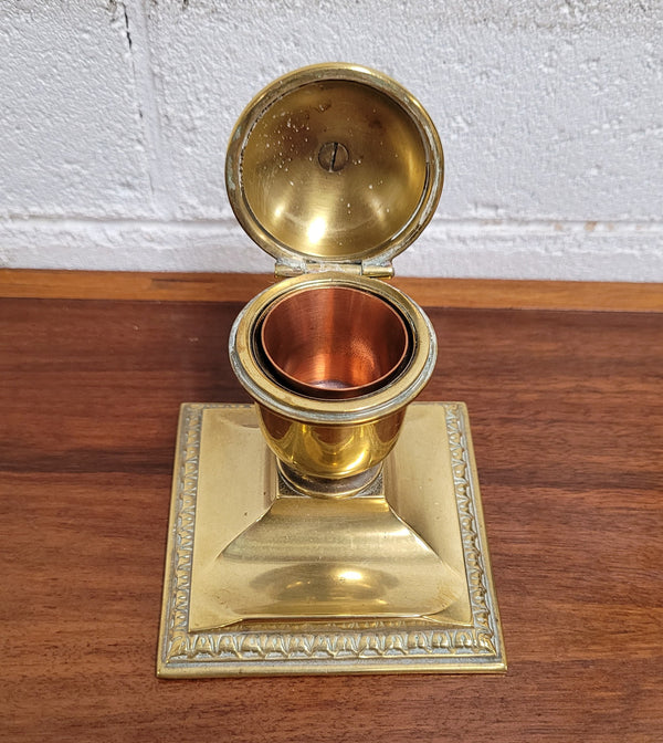 Victorian Brass inkwell pen holder in good original condition.