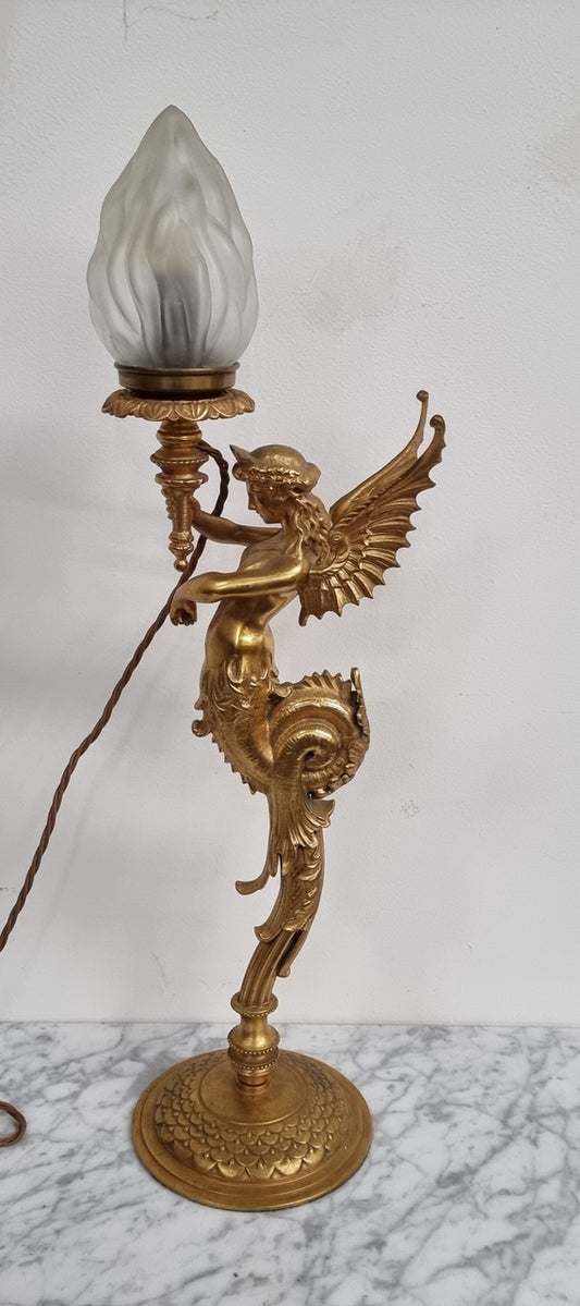Decorative and beautiful is this 19th Century Ormolu table lamp with a lovely frosted frame and in good working order.