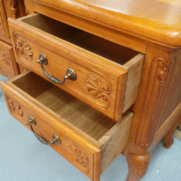 Beautiful Pair of Louis XV Style Light Oak Bedside