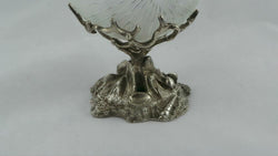 Victorian Etched Shell Glass Salts on Silver Stand | Antique & Vintage | Moonee Ponds Antiques | Australia Wide Delivery