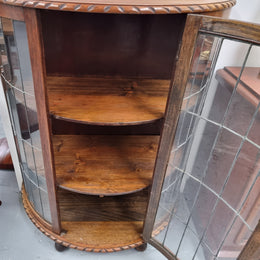 Vintage Australian Oak Half Round Leadlight Display Cabinet