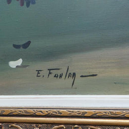 An Antique framed floral painting of lilacs in a vase on canvas, signed and in fantastic original condition.