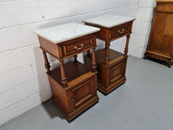 Pair of French Oak Marble Top Open Shelf Bedside Cabinets | Antique & Vintage | Moonee Ponds Antiques | Australia Wide Delivery