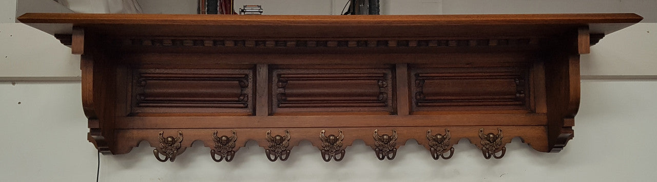 Vintage Highly Decorative French Carved Oak Coat Rack