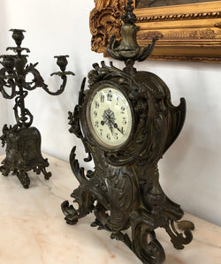French Three Piece Gothic Style Bronze Clock Set | Antique & Vintage | Moonee Ponds Antiques | Australia Wide Delivery