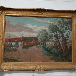 A superb French oil painting of a lovely landscape farm scene, signed by the artist. Framed in an original gilt frame.