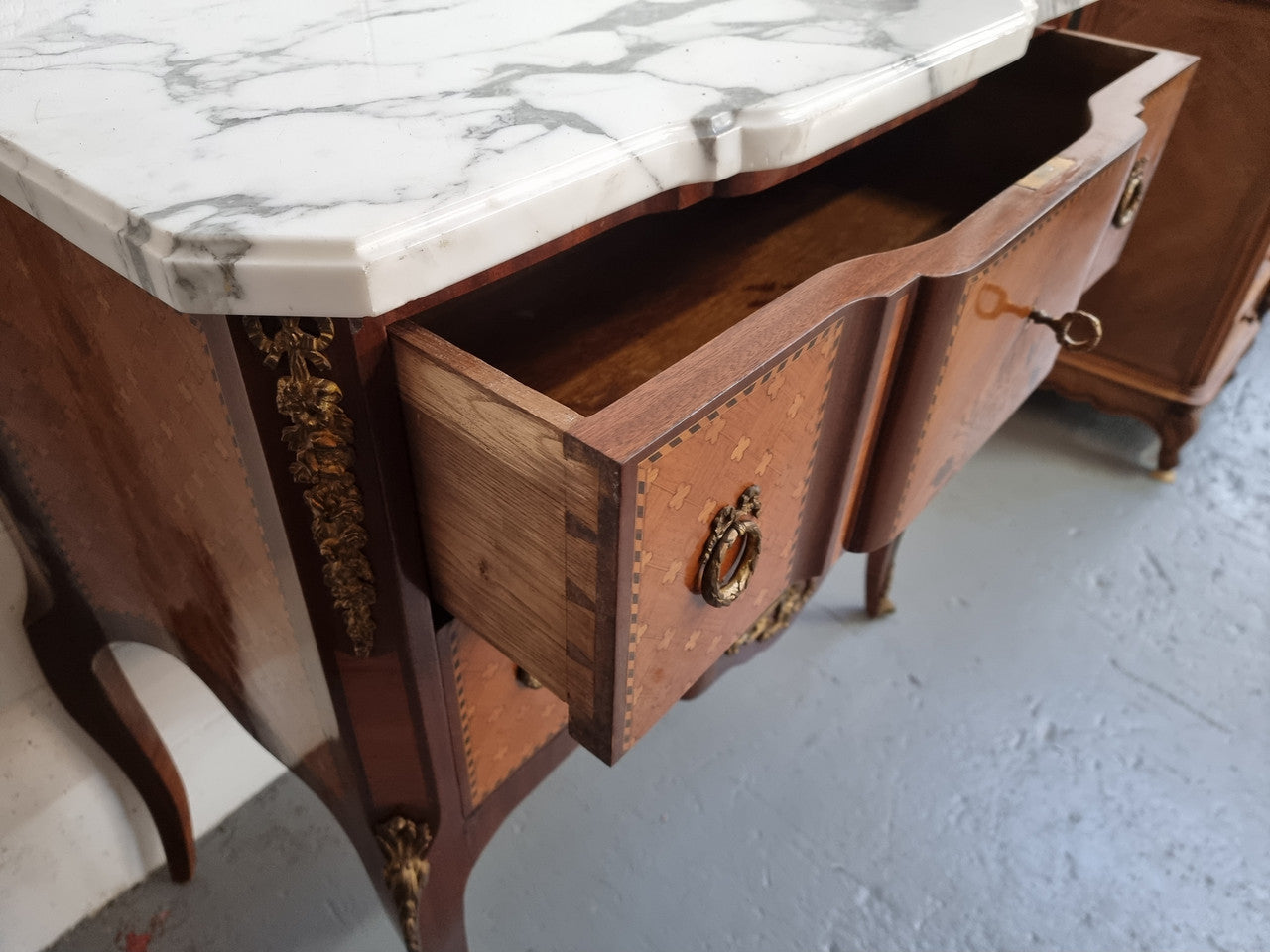 Beautiful French Marquetry Inlaid Transitional Commode | Antique & Vintage | Moonee Ponds Antiques | Australia Wide Delivery