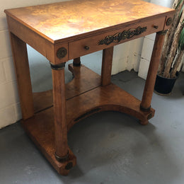 Art Deco Empire Style Console/Desk. It has a mirror underneath and a dawer. It could be used as a console table or as a small desk. In good restored condition.