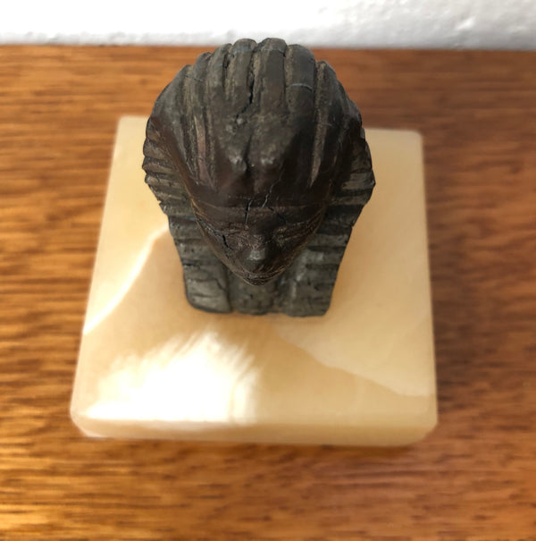 Edwardian Egyptian Sphinx head paperweight. Made from bronze and alabaster marble.