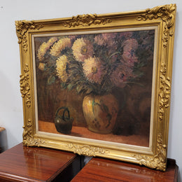 French signed oil on canvas depicting floral still life in charming gilt frame. Sourced from France and in good original detailed condition.