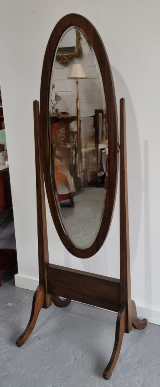 Lovely simple Antique Walnut cheval mirror with original bevelled mirror. In good original detailed condition.