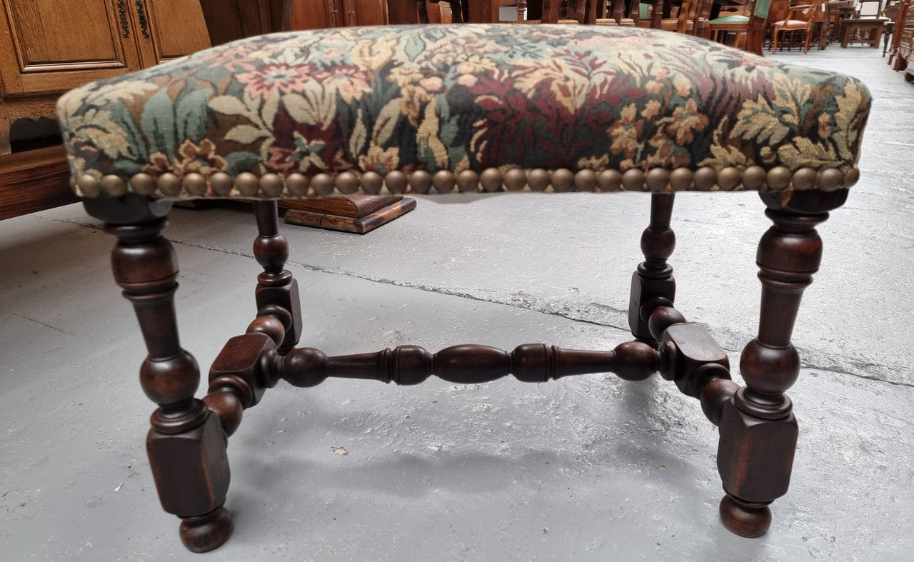 Flemish Baroque Style Walnut Footstool with Tapestry Fabric Top | Antique & Vintage | Moonee Ponds Antiques | Australia Wide Delivery