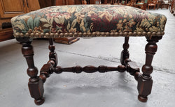 Flemish Baroque Style Walnut Footstool with Tapestry Fabric Top | Antique & Vintage | Moonee Ponds Antiques | Australia Wide Delivery