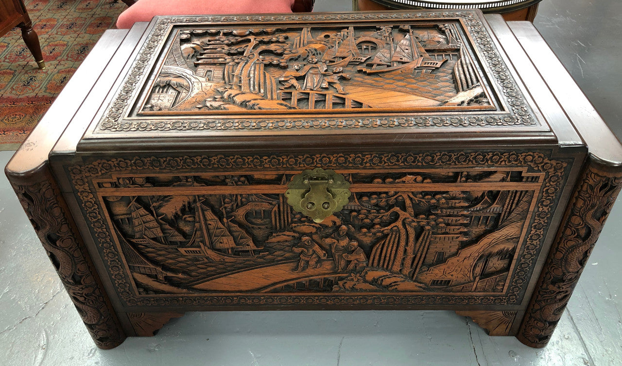 Beautiful carved Camphor wood Chest | Antique & Vintage | Moonee Ponds Antiques | Australia Wide Delivery