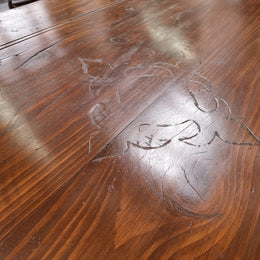 Amazing hard to find French Fruitwood Spanish style 3 meter dining table. Decorative iron work underneath and in good detailed original condition.