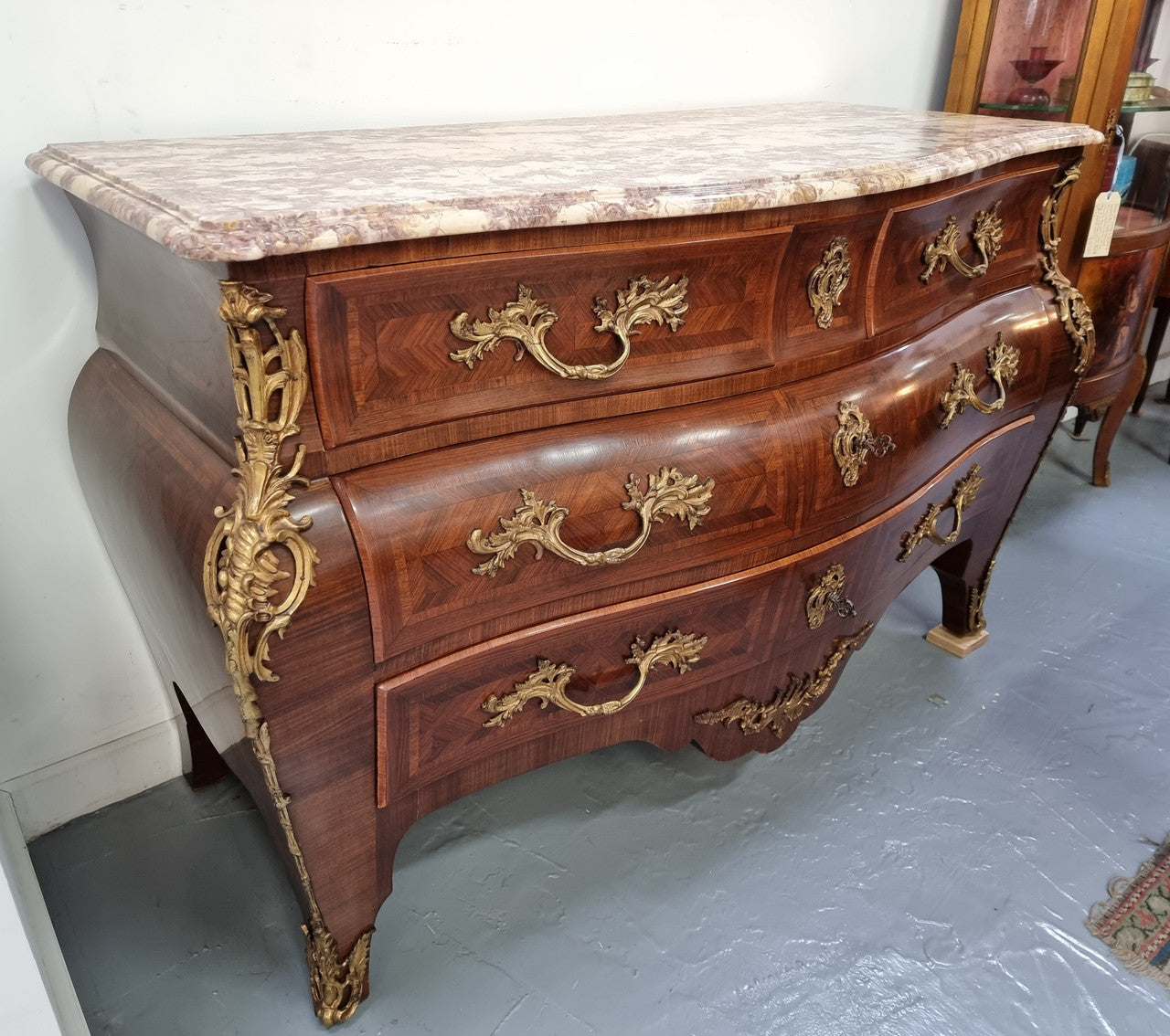 Grand French Bombe Shape Rosewood & Walnut Marble Top Commode | Antique & Vintage | Moonee Ponds Antiques | Australia Wide Delivery