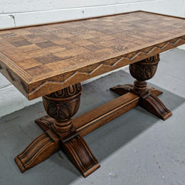 Amazing French Oak solid parquetry top coffee table. Great size and in very good original detailed condition.