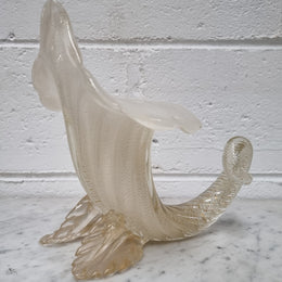 Large Vintage Murano white with adventuring glass cornucopia.