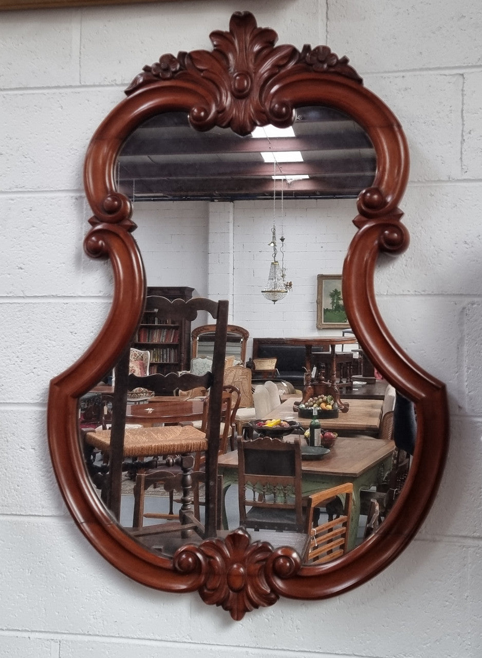 Antique Mahogany Rococo Style Wall Mirror