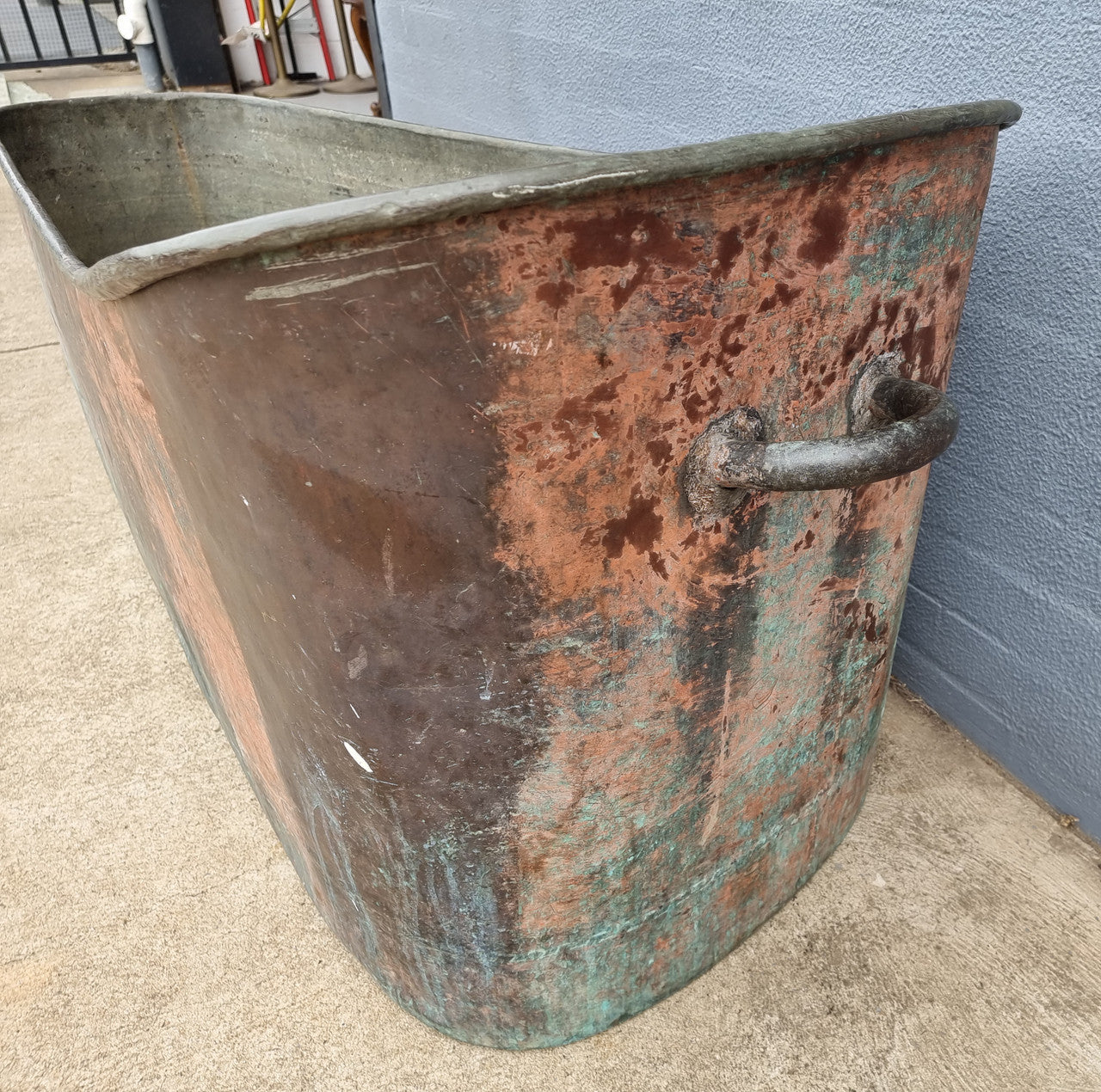 Rare French 19th Century copper and galvanized interior bath tub. In good original condition. Circa: 1850's . Fabulous for inside or outside in the garden.