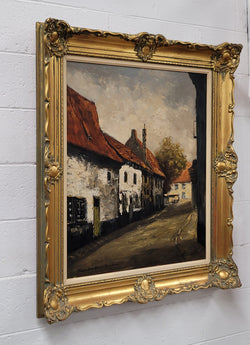 Dutch Signed Oil on Canvas Depicting Village Street in Gilt Frame | Antique & Vintage | Moonee Ponds Antiques | Australia Wide Delivery